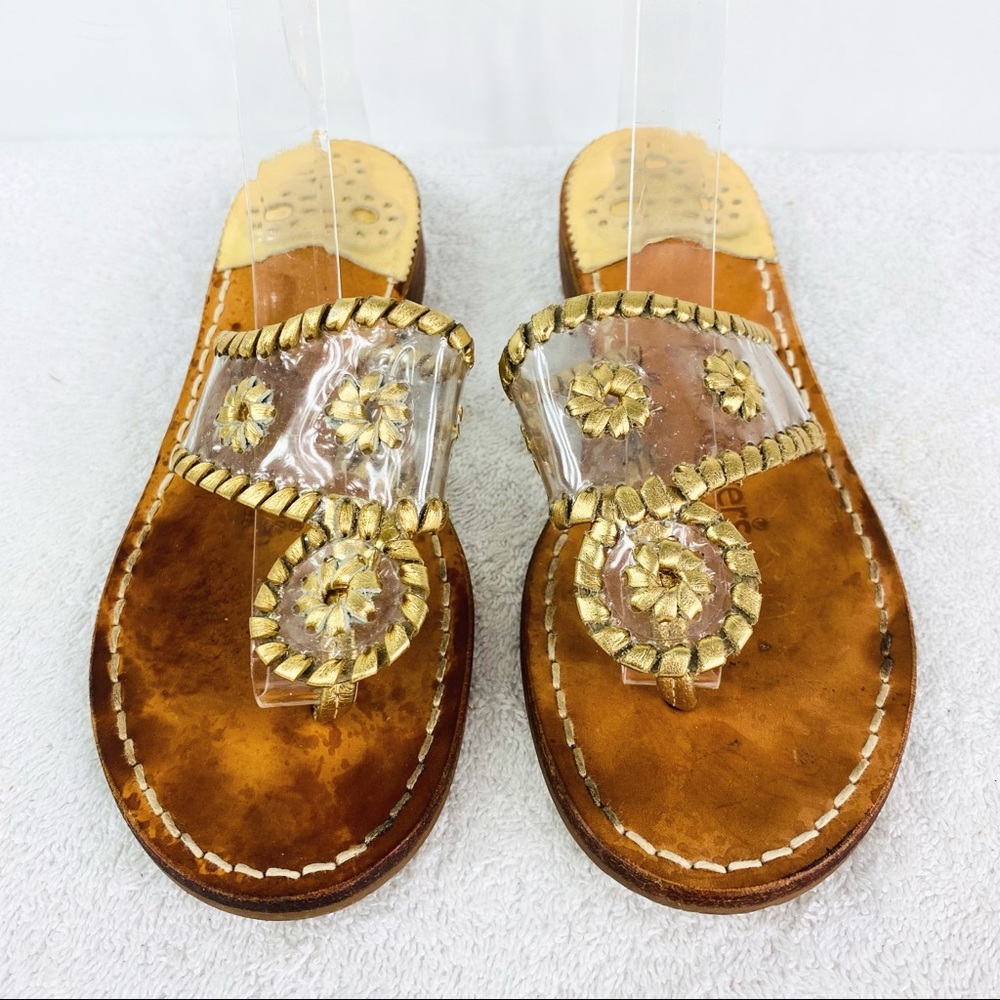🐶 Jack Rogers Boating Jacks Clear and Gold Slip on Sandals Sz 6